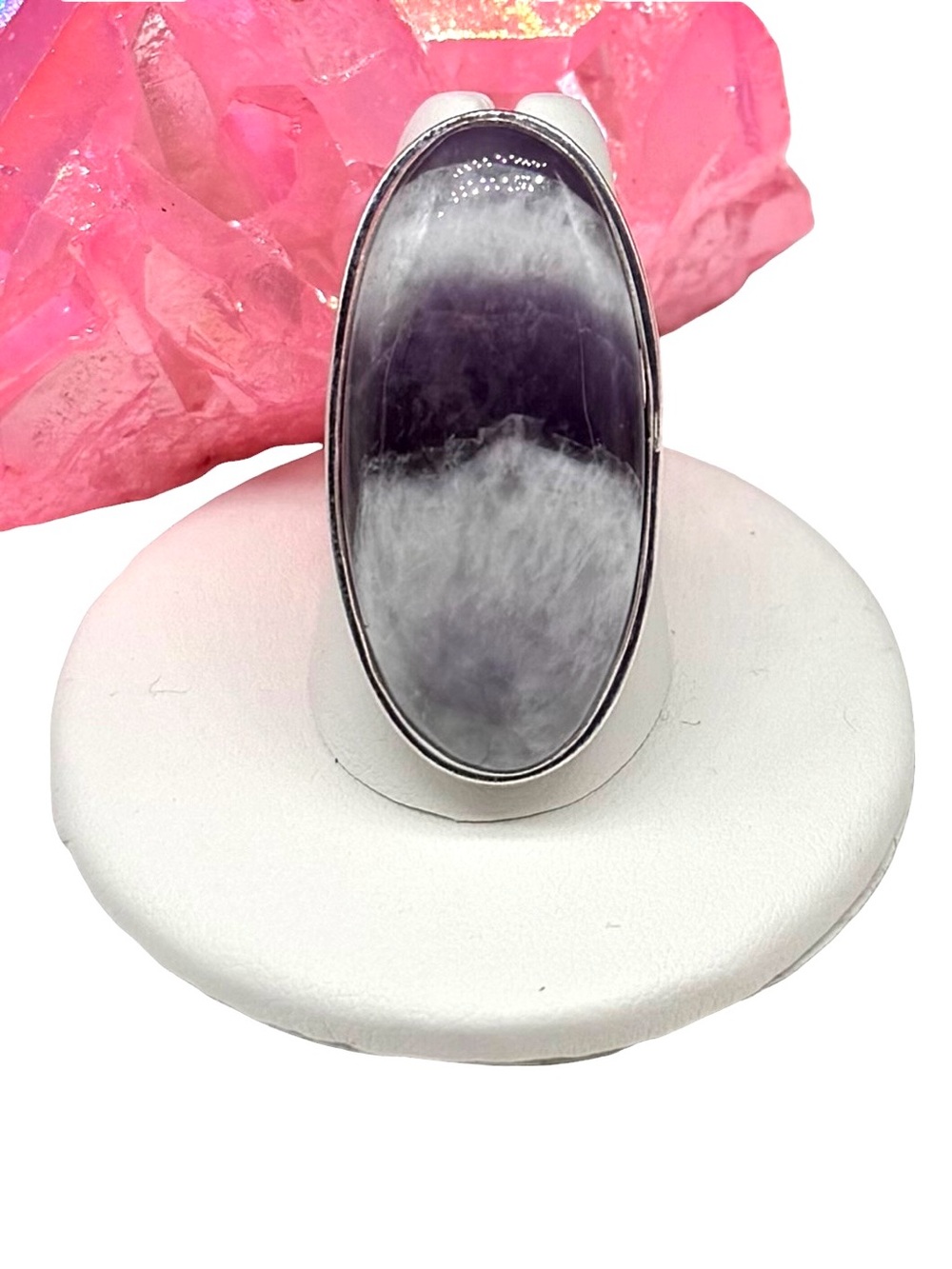 Chevron Amethyst Ring Size 8 925 Sterling Silver Overlay